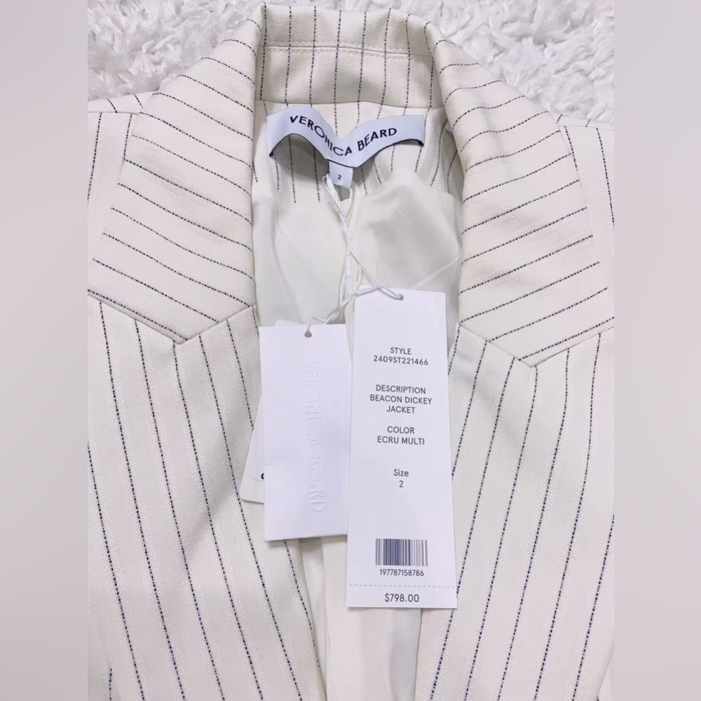 NWT $798 Veronica Beard Beacon Dickey Pinstriped Jacquard Blazer - Picture 8 of 12